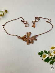 real oak leaf recycled copper electroplated necklace horizontal statement handmade in usa simple wealth art herbalist environmentalist gift one of a kind