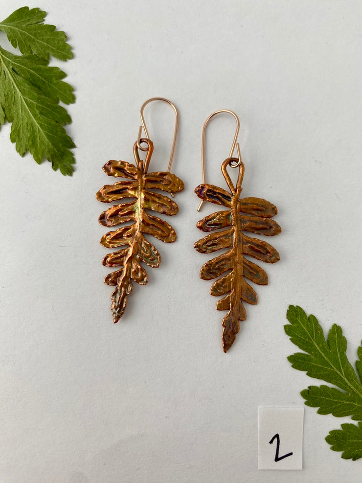 real licorice fern electroplated earrings recycled copper rose gold made in usa simple wealth art