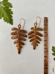 real licorice fern electroplated earrings recycled copper rose gold made in usa simple wealth art