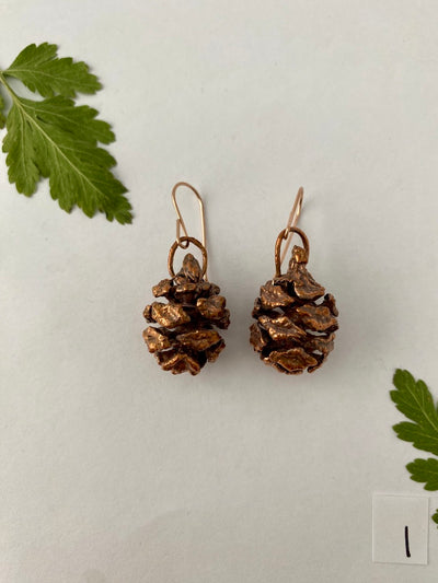 recycled copper redwood sequia sempervirens cone earrings made in usa simple wealth art northern california