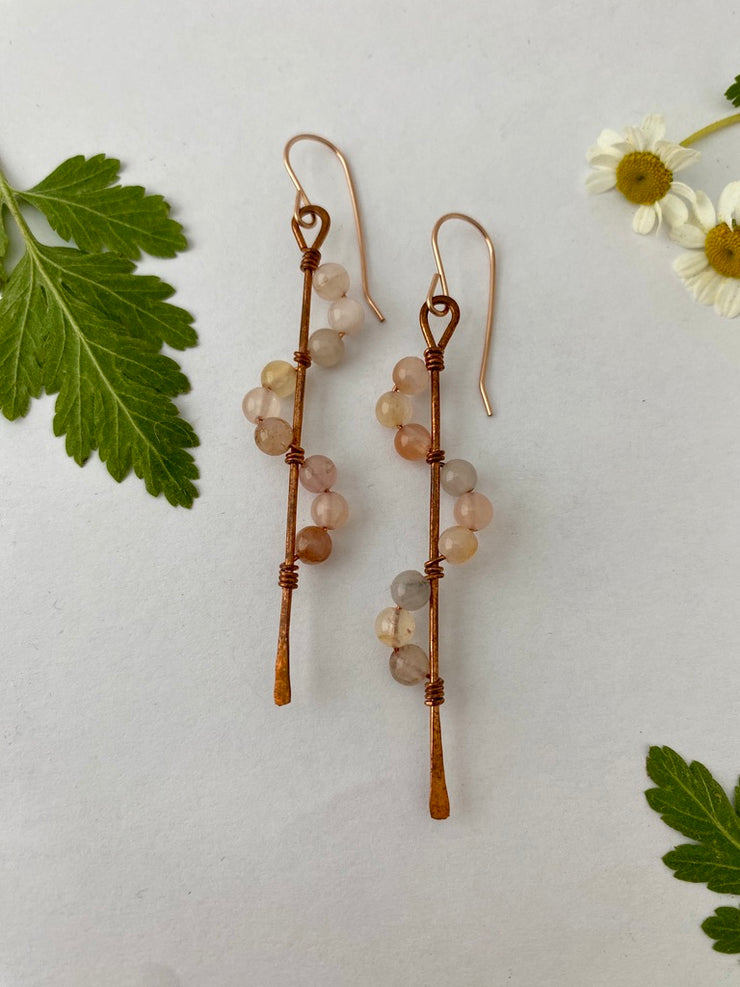 recycled copper wire wrapped descending stones earrings made in usa simple wealth art