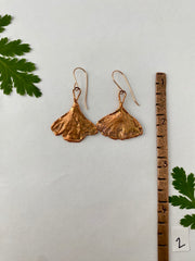 Recycled copper electroplated ginkgo leaf earrings 14 karat rose gold made in usa simple wealth art