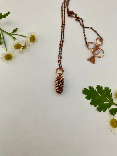 recycled copper alder cone necklace electroplate simple wealth art made in usa nature lover gift herbalist environmentalist