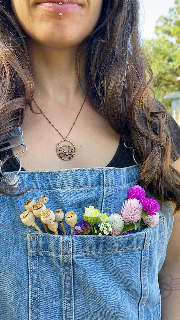 recycled copper electroplated bug rodent necklace wall hanging skull and plant creepy jewelry crystal made in usa simple wealth art