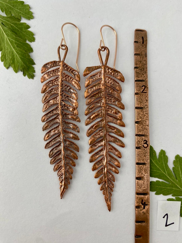 wood fern recycled copper 14 karat gold real plant earrings made in usa simple wealth art