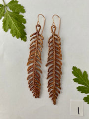 wood fern recycled copper 14 karat gold real plant earrings made in usa simple wealth art
