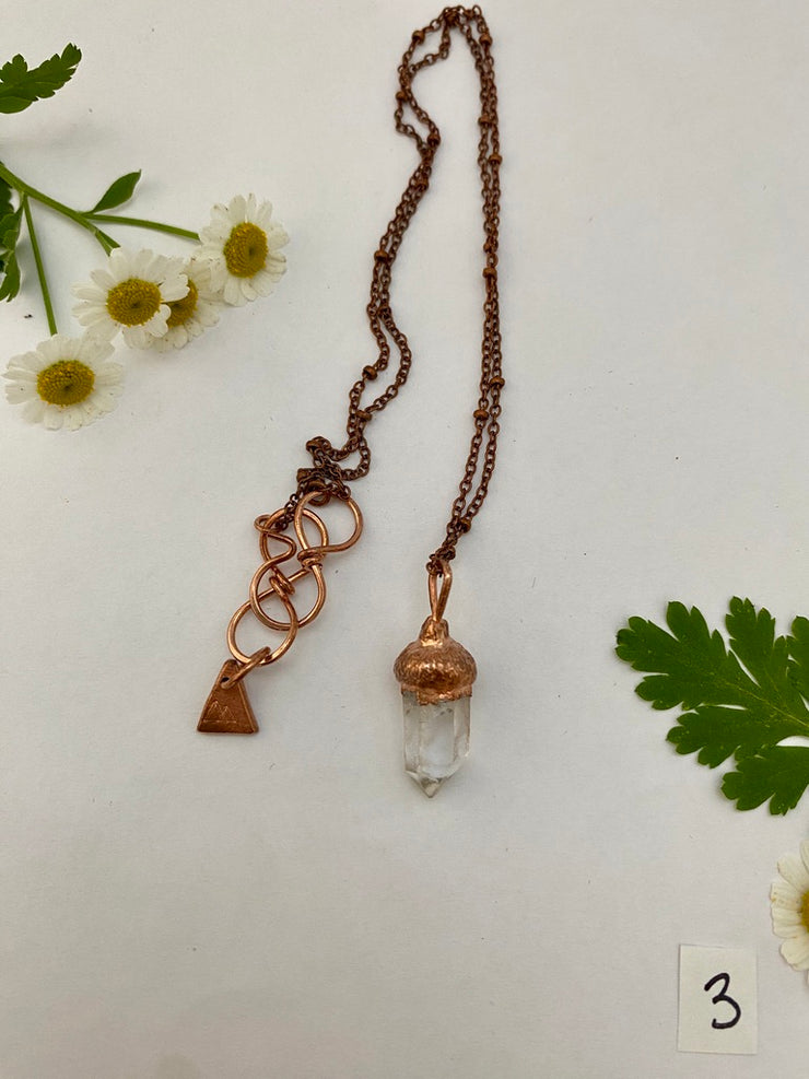 Recycled copper quartz crystal acorn electroplated real acorn necklace simple wealth art recycled copper