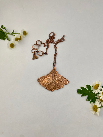 real ginkgo leaf recycled copper necklave herbalist environmentalist nature lover gift
