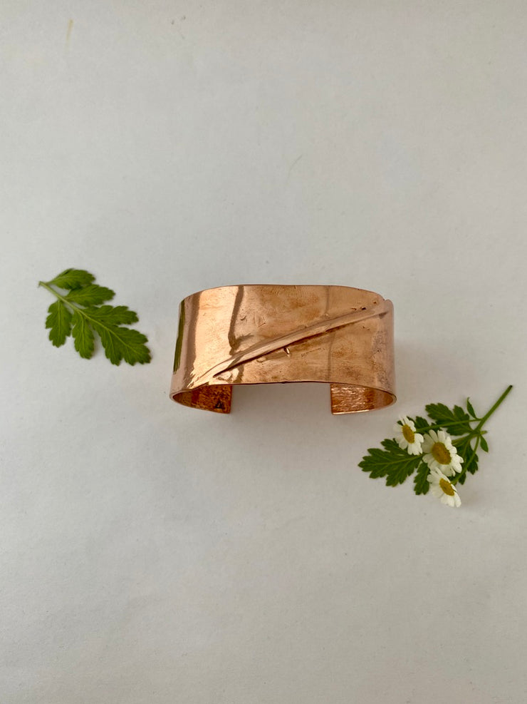 fold formed thick recycled copper cuff simple wealth art