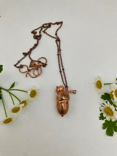 real acorn necklace recycled copper electroplated acorn necklace simple wealth art made in usa