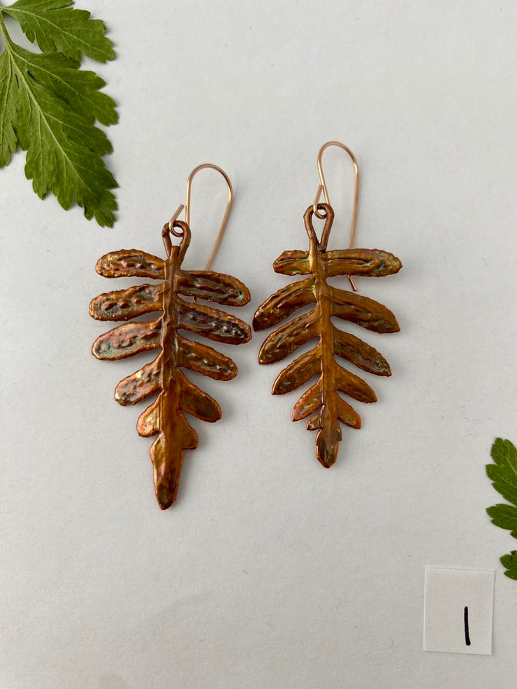 real licorice fern electroplated earrings recycled copper rose gold made in usa simple wealth art