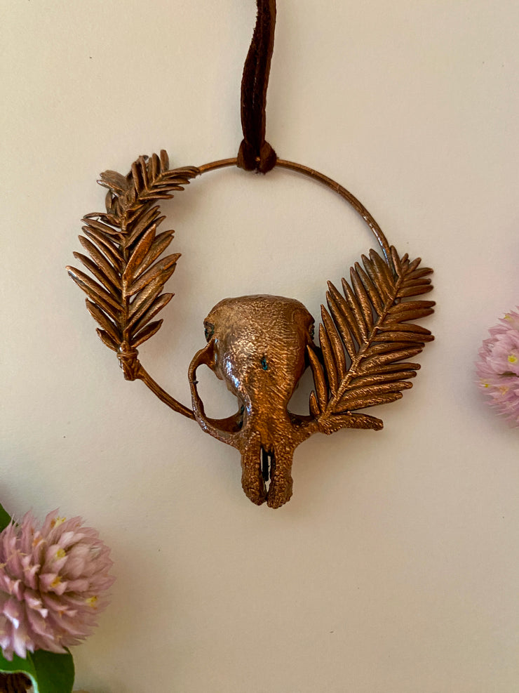 recycled copper electroplated bug rodent necklace wall hanging skull and plant creepy jewelry crystal made in usa simple wealth art