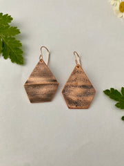 recycled copper drum cymbal pentagon shaped 14 karat rose gold fill  brass earrings recycled metal simple wealth art