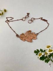 real oak leaf recycled copper electroplated necklace horizontal statement handmade in usa simple wealth art herbalist environmentalist gift one of a kind