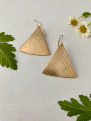 recycled drum cymbal triangle earrings simple wealth art