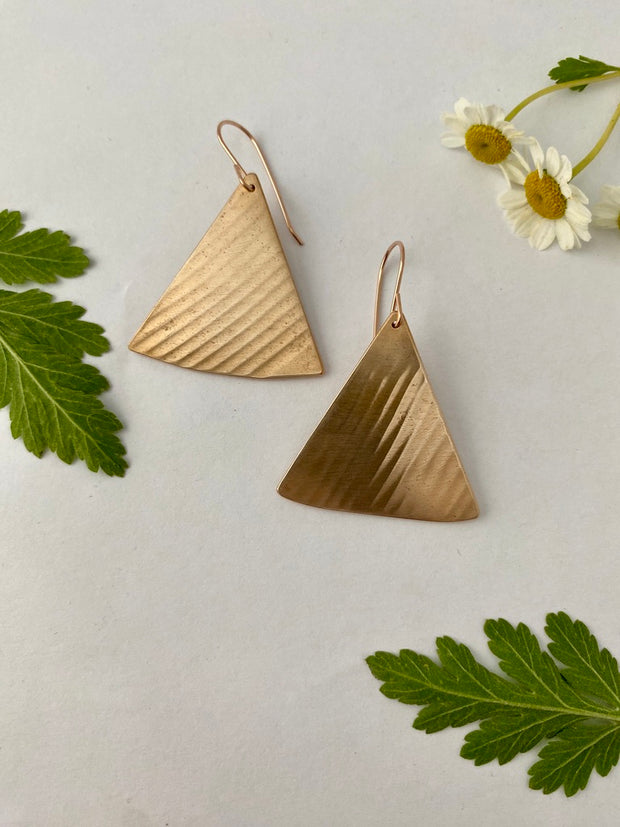 recycled drum cymbal triangle earrings simple wealth art