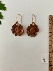 electroformed real daisy flowers recycled copper feverfew earrings simple wealth art made in usa