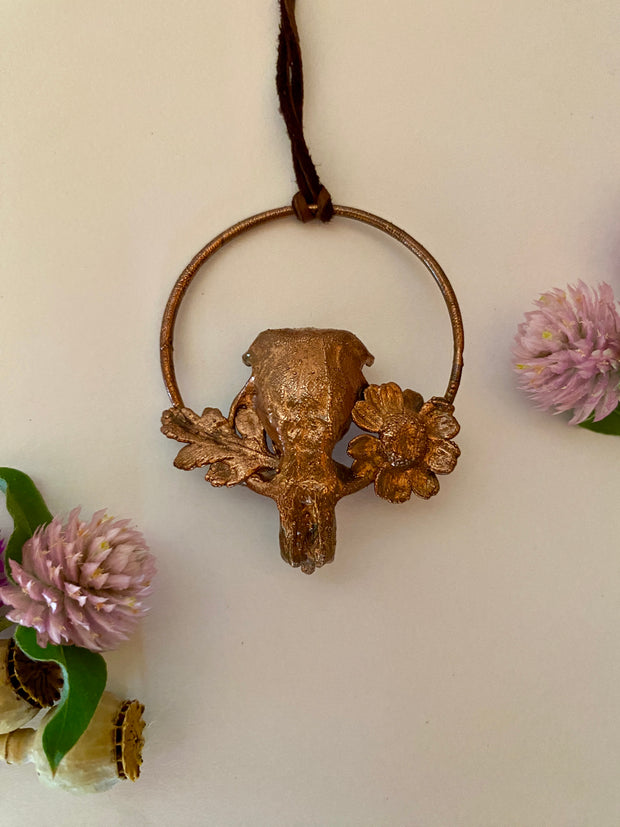 recycled copper electroplated bug rodent necklace wall hanging skull and plant creepy jewelry crystal made in usa simple wealth art