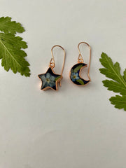 tiny world floral earrings Rose gold recycled copper electroplated dried flower earrings made in usa simple wealth art