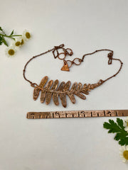 real fern electroplated recycled copper horizontal necklace simple wealth art made in usa herbalist gift western bracken fern licorice fern mother fern