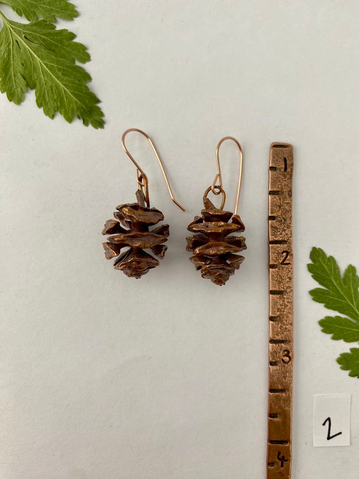 recycled copper redwood sequia sempervirens cone earrings made in usa simple wealth art northern california