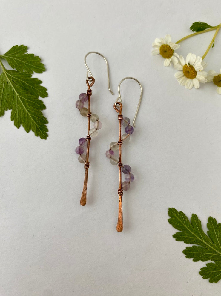 recycled copper wire wrapped descending stones earrings made in usa simple wealth art